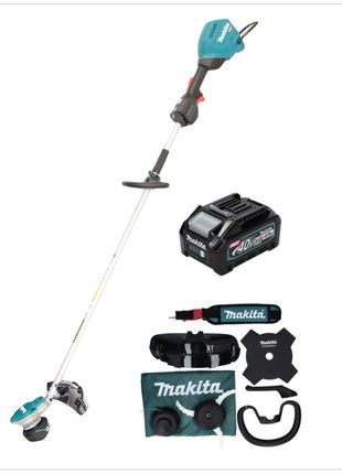 Makita UR 003 GM101 Akku Freischneider 40 V Brushless IPX4 + Akku 4,0 Ah + Schultergurt + Messerkopf + Fadenkopf + Schlagmesser + Tasche - ohne Ladegerät