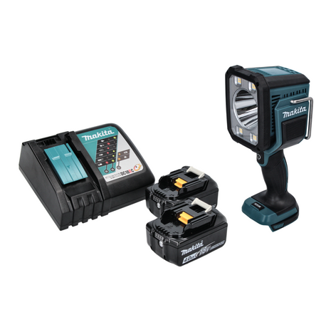 Makita DML 812 RM lampe de poche projecteur à main LED sur batterie 18 V 1250 lm + 2x batteries 4,0 Ah + chargeur