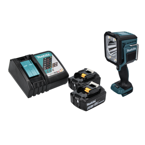 Makita DML 812 RG Torcia portatile LED a batteria 18 V 1250 lm + 2x batteria ricaricabile 6,0 Ah + caricatore