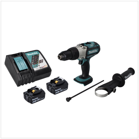 Taladro percutor inalámbrico Makita DHP 451 RT 18 V 80 Nm + 2 baterías 5,0 Ah + cargador