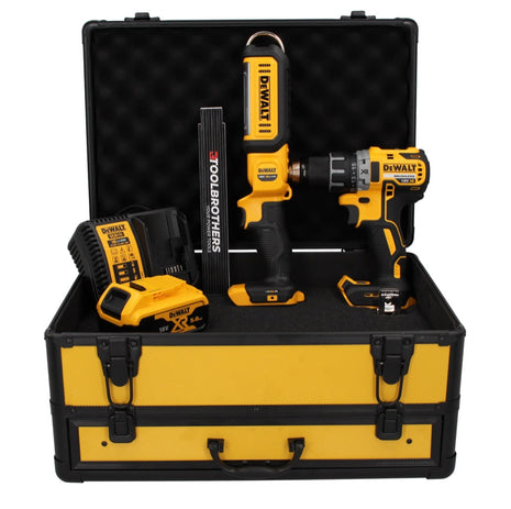 DeWalt DCD 791 P1 TX Akku Bohrschrauber 18 V 70 Nm Brushless + DCL 050 Akku Lampe 18 V + 1x Akku 5,0 Ah + Ladegerät + Gliedermaßstab + TX Koffer