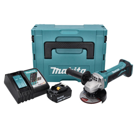 Amoladora angular a batería Makita DGA 452 RG1J 18 V 115 mm + 1x batería 6,0 Ah + cargador + Makpac