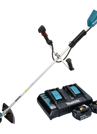 Desbrozadora de batería Makita DUR 368 APF 36 V (2 x 18 V) bimando sin escobillas + 2x batería 3,0 Ah + cargador