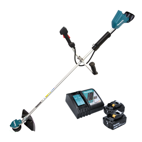 Desbrozadora de batería Makita DUR 368 ART 36 V (2 x 18 V) dos mangos sin escobillas + 2x batería 5,0 Ah + cargador