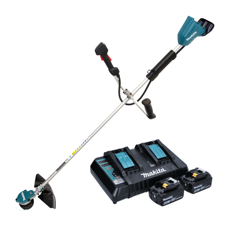 Desbrozadora de batería Makita DUR 368 APG 36 V (2 x 18 V) bimando sin escobillas + 2x batería 6,0 Ah + cargador