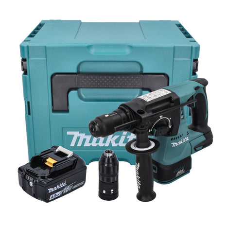 Taladro percutor inalámbrico Makita DHR 243 M1J 18 V 2,0 J SDS plus sin escobillas + 1x batería 4,0 Ah + Makpac - sin cargador