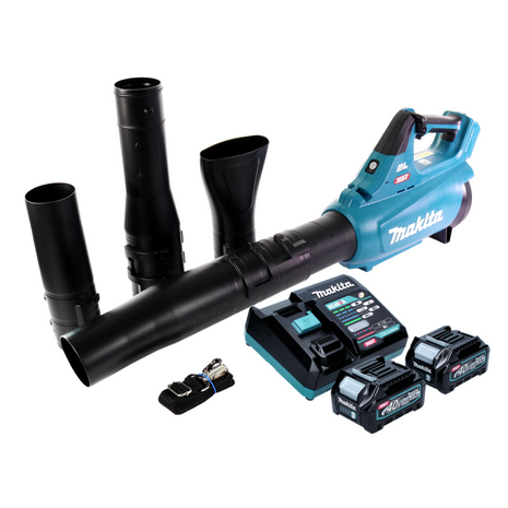 Soplador de hojas a batería Makita UB 001 GD201 40 V máx. Sin escobillas + 2 baterías 2,5 Ah + cargador