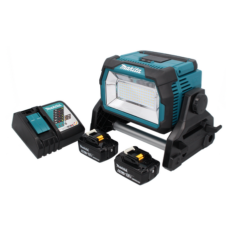 Makita DML 809 RG Faro da cantiere LED a batteria 18 V 10000 lm + 2x batteria ricaricabile 6,0 Ah + caricatore