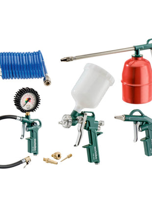 Metabo LPZ 7 Set Druckluft Werkzeugset ( 601586000 ) Blaspistole + Reifenfüllmessgerät + Farbspritzpistole + Sprühpistole + Spiralschlauch