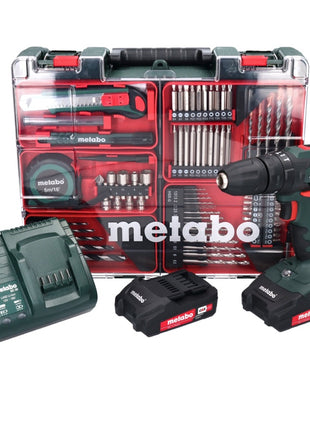 Metabo SB 18 Set Akku Schlagbohrschrauber 18 Volt 48 Nm ( 602245880 ) + 2x Akku 2,0 Ah + Ladegerät + 88 tlg. Bit Bohrer Set + Koffer