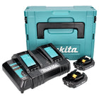 Kit de fuente de alimentación Makita 18 V con 2x batería BL 1820 B 2.0 Ah (197254-9) + cargador doble DC 18 SH (199687-4) + Makpac