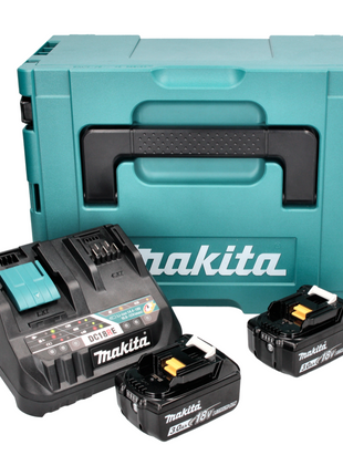 Makita Power Source Kit 18 V avec - 2x Batteries BL 1830 B 3,0 Ah (2x 197599-5) + Chargeur rapide multi DC 18 RE (198720-9) + Makpac