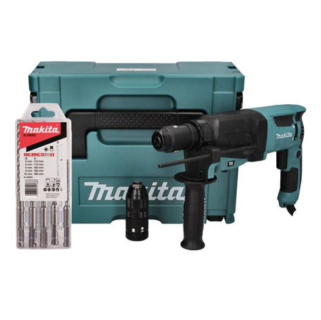 Makita HR 2630 TJ Kombihammer 800 W 2,4 J SDS Plus + Schnellspannfutter + 5 tlg. Bohrer Set + Makpac - Toolbrothers