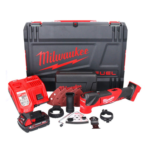 Milwaukee M18 FMT-201X FUEL Akku Multitool 18 V Brushless + 1x Akku 2,0 Ah + Ladegerät + 7 tlg. Zubehör Set + HD Box