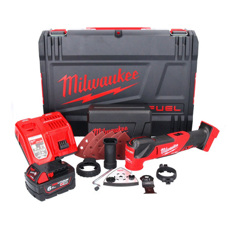 Milwaukee M18 FMT-601X FUEL Akku Multitool 18 V Brushless + 1x Akku 6,0 Ah + Ladegerät + 7 tlg. Zubehör Set + HD Box