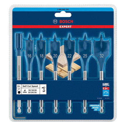 Bosch EXPERT SelfCut Speed Flachfräsbohrer Set 16 - 32 mm 7 tlg. ( 2608900334 ) für Holz - Nachfolger von 2608587009