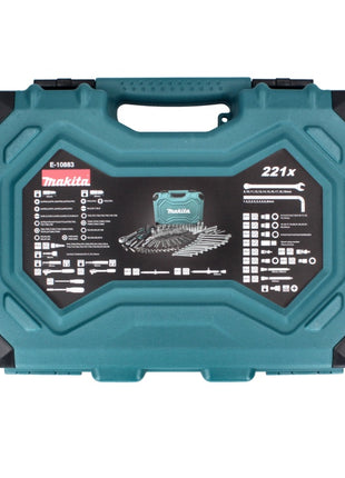 Makita Werkzeug Set 221 tlg. Chrom Vanadium Stahl ( E-10883 ) Bit / Ringmaulschlüssel / Steckschlüssel / Schraubendreher / Ratsche