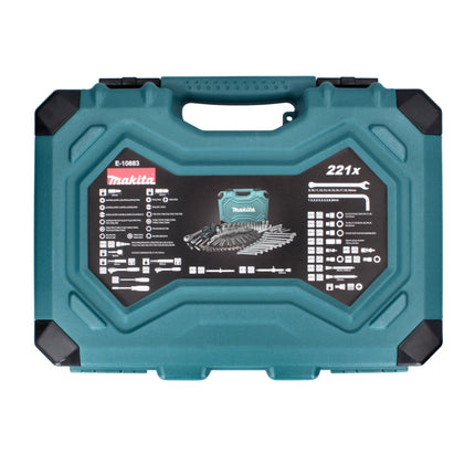Makita Werkzeug Set 221 tlg. Chrom Vanadium Stahl ( E-10883 ) Bit / Ringmaulschlüssel / Steckschlüssel / Schraubendreher / Ratsche