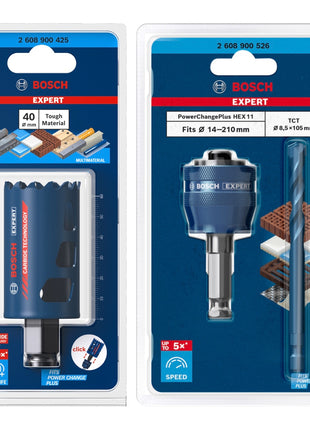 Bosch EXPERT Kit de démarrage pour scie cloche pour matériaux durs 40 x 60 mm Carbure (2608900425) Universel + Adaptateur de changement de puissance (2608900526)