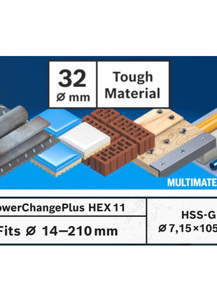 Bosch EXPERT Tough Material Lochsägen Starter Set 32 x 60 mm Carbide ( 2608900422 ) Universal + Power Change Adapter ( 2608900527 )