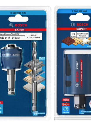 Bosch EXPERT Construction Material Lochsägen Starter Set 51 x 60 mm ( 2608900463 ) Universal + Power Change Adapter ( 2608900527 )