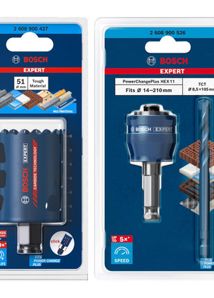 Bosch EXPERT Tough Material Lochsägen Starter Set 51 x 60 mm Carbide ( 2608900427 ) Universal + Power Change Adapter ( 2608900526 ) - Toolbrothers