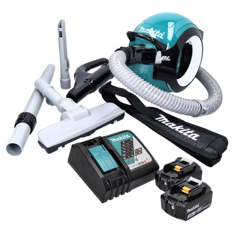 Aspirador de batería Makita DCL 501 RF 18 V sin escobillas + 2x baterías 3,0 Ah + cargador + accesorios