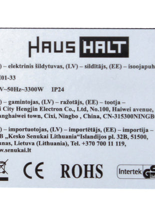 HausHalt IFH01-33 Elektro Heizgerät Heizung 3,3 kW 3 Leistungsstufen 33 m² ( 51331370 ) für Werkstatt, Keller, Baustelle etc. inkl. Überhitzungsschutz