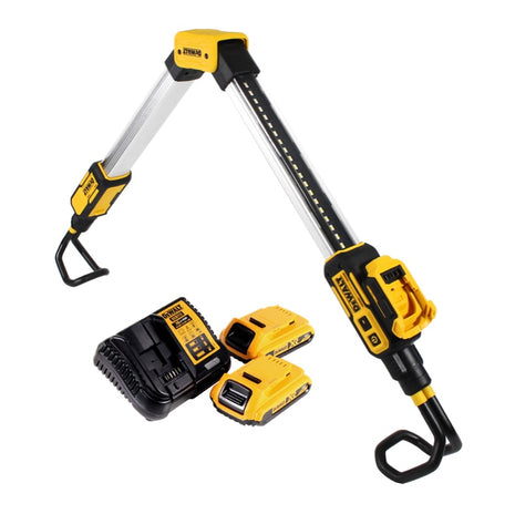 Lámpara de batería DeWalt DCL 045 D2, luz LED para coche, 12 / 18 V, 1700 lm, soporte giratorio de 0-360 grados + 2 baterías de 2,0 Ah + cargador