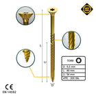 FORTE Tools Tornillo universal para madera 5,0 x 90 mm T25 200 piezas (2x 000051399490) rosca parcial Torx cabeza avellanada galvanizada amarilla