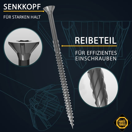 FORTE Tools Universal Holzschraube 5,0 x 100 mm T25 200 Stk. ( 2x 000040113878 ) silber verzinkt Torx Senkkopf Teilgewinde