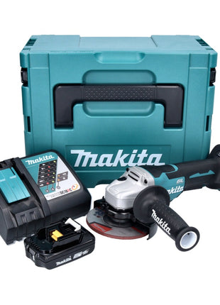 Makita DGA 515 RA1J Meuleuse d'angle sans fil 18 V 125 mm Brushless + 1x Batterie 2,0 Ah + Chargeur + Makpac