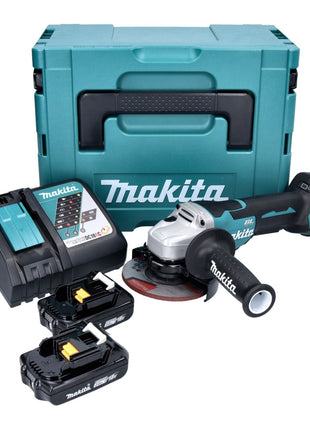 Makita DGA 515 RAJ Akku Winkelschleifer 18 V 125 mm Brushless + 2x Akku 2,0 Ah + Ladegerät + Makpac