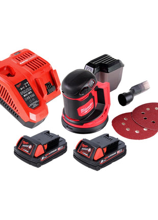 Milwaukee M18 BOS125-201 FC Ponceuse excentrique sans fil 125mm 18V + 2x Batteries 2,0Ah + Chargeur