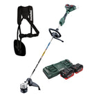 Desbrozadora de batería Metabo FSD 36-18 LTX BL 40 36 V (2x 18 V) mango redondo sin escobillas + 2x batería 8,0 Ah + cargador doble + correa trasera