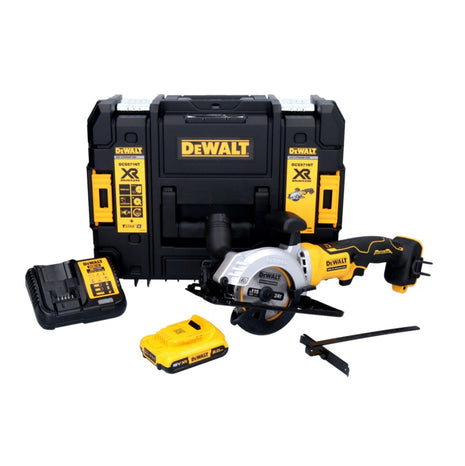 Sierra circular de batería DeWalt DCS 571 D1 18 V 115 mm sin escobillas + 1x batería 2,0 Ah + cargador + TSTAK