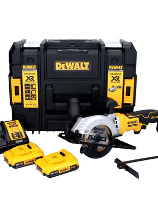 Sierra circular a batería DeWalt DCS 571 D2 18 V 115 mm sin escobillas + 2x baterías 2,0 Ah + cargador + TSTAK