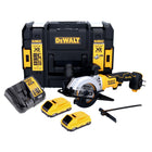 Sierra circular a batería DeWalt DCS 571 L2 18 V 115 mm sin escobillas + 2x baterías 3,0 Ah + cargador + TSTAK