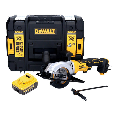 Sierra circular a batería DeWalt DCS 571 18 V 115 mm sin escobillas + 1x batería 4,0 Ah + TSTAK - sin cargador