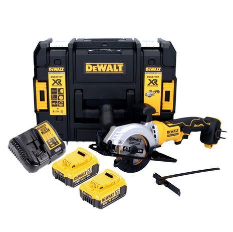 Sierra circular a batería DeWalt DCS 571 M2 18 V 115 mm sin escobillas + 2x baterías 4,0 Ah + cargador + TSTAK