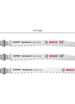 Bosch EXPERT Hardwood 2 side clean T 308 BF / BFP juego de hojas de sierra de calar 117 mm 3 piezas (2608900549) bimetálica