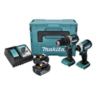 Makita DLX 2180 TJ Akku Combo Kit DHP 484 Akku Schlagbohrschrauber + DTD 153 Akku Schlagschrauber + 2x Akku 5,0 Ah + Ladegerät + Makpac