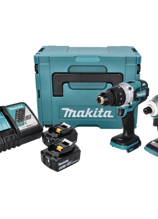 Kit combiné batterie Makita DLX 2214 TJ Perceuse à percussion sur batterie DHP 481 + Clé à chocs sur batterie DTD 170 + 2x batterie 5,0 Ah + chargeur + Makpac