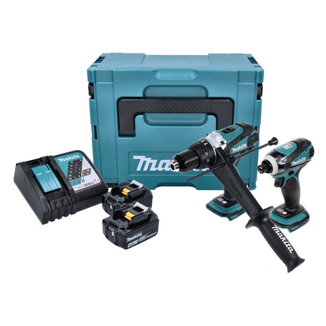 Kit combinado de batería Makita DLX 2005 MJ Taladro de impacto a batería DHP 458 + llave de impacto a batería DTD 146 + 2x batería 4.0 Ah + cargador + Makpac