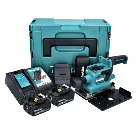 Makita DBO 380 RTJ Akku Schwingschleifer 18 V 93 x 185 mm Brushless + 2x Akku 5,0 Ah + Ladegerät + Makpac