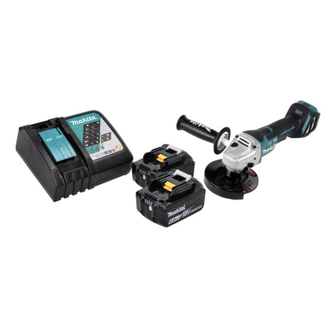 Amoladora angular a batería Makita DGA 517 RG 18 V 125 mm sin escobillas + 2x baterías 6,0 Ah + cargador