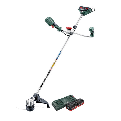 Desbrozadora de batería Metabo FSB 36-18 LTX BL 40 36 V (2x 18 V) bimando sin escobillas + 2x batería 10,0 Ah + cargador doble