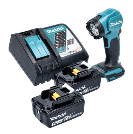 Makita DEADML 815 RT Lámpara de mano LED con batería 14,4 - 18 V 160 lm + 2x baterías 5,0 Ah + cargador