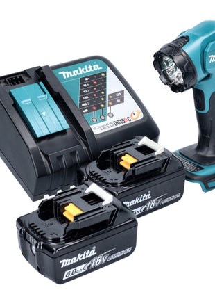 Makita DEADML 815 RG Lámpara de mano LED a batería 14,4 - 18 V 160 lm + 2x baterías 6,0 Ah + cargador