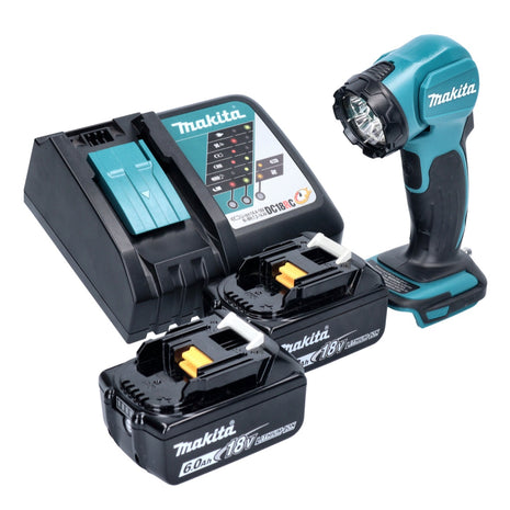 Makita DEADML 815 RG Lámpara de mano LED a batería 14,4 - 18 V 160 lm + 2x baterías 6,0 Ah + cargador